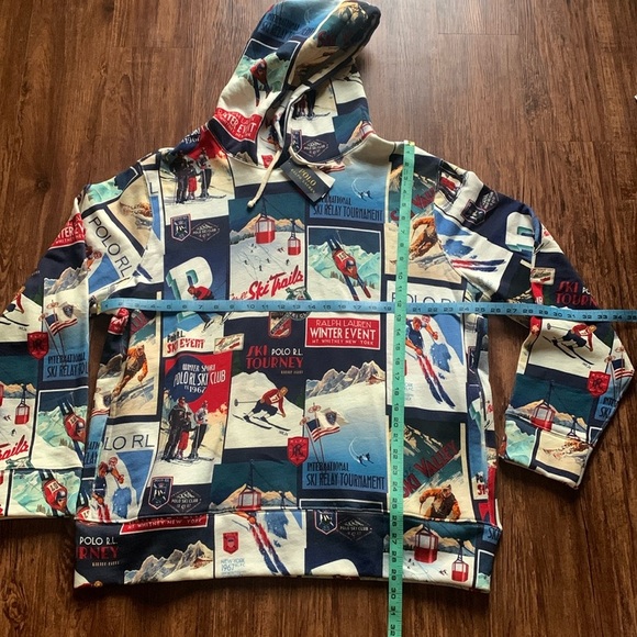 Men’s Polo Ralph Lauren Ski-Theme Fleece Patchwork Hoodie Men’s Size XL NWT - Picture 8 of 10